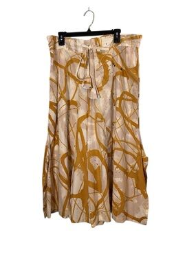 Women's Artsy Abstract Paint Splash Wide Leg in Gold and Cream Sz O/S
